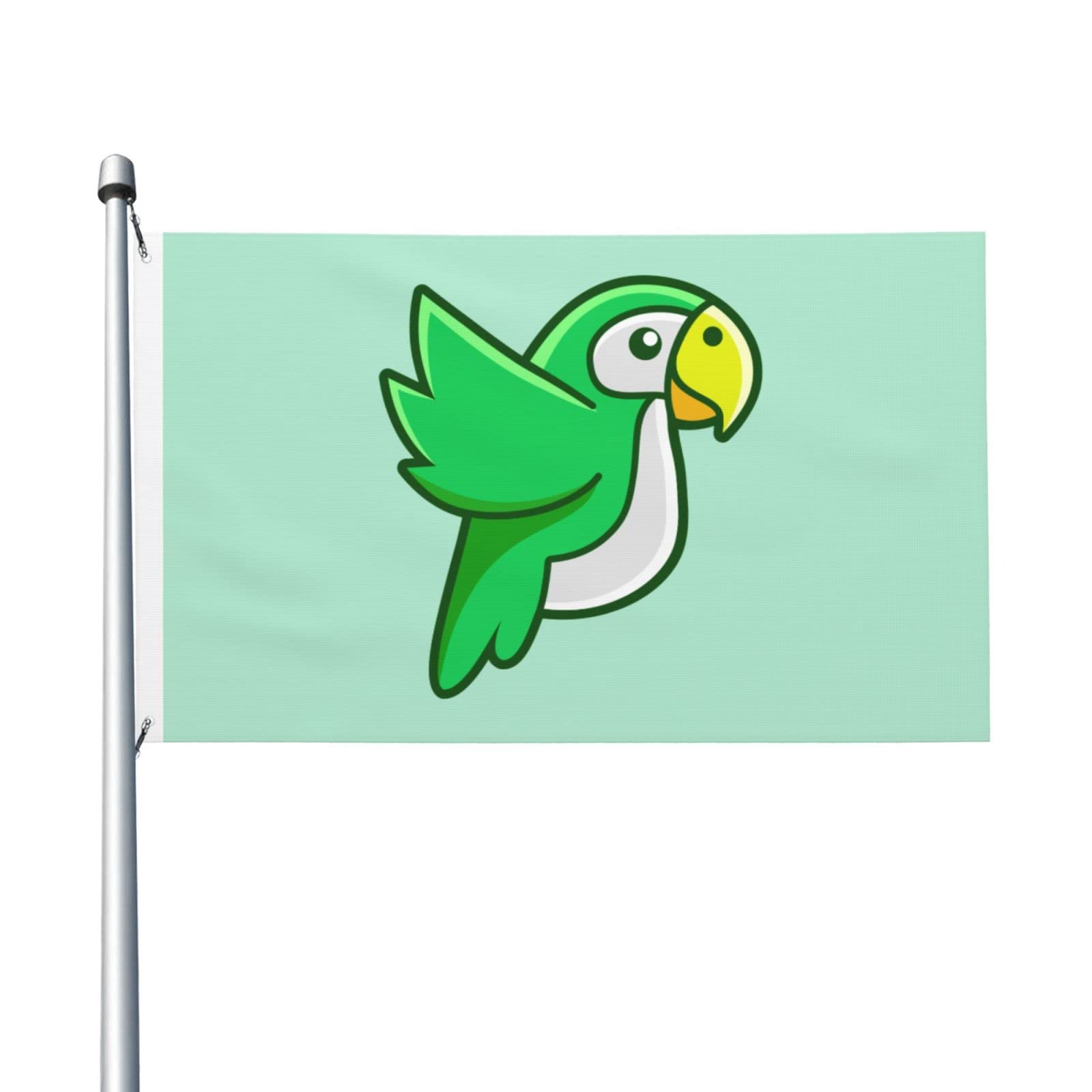 Durable Green Cartoon Parrot Flags 3x5 Ft Banner Outdoor Garden Patio Flag Double sided Print Flags Indoor Holiday Party