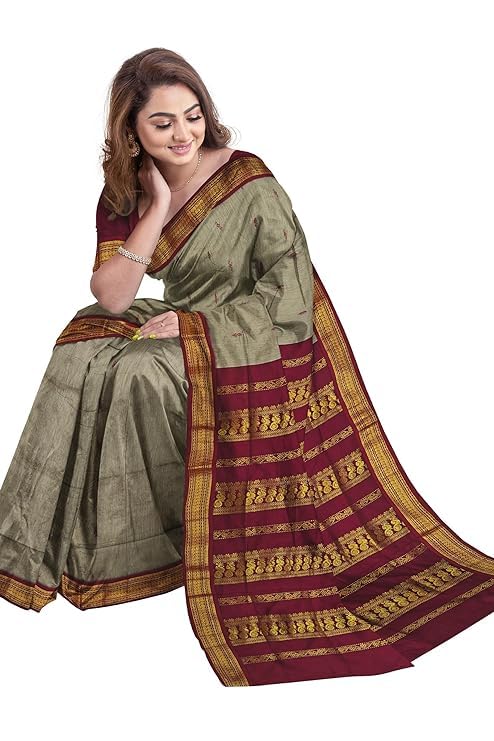 Image of ILAIYAAL CLOTHINGS Women's Kanjivaram Cotton Silk Saree South Indian Paithani Sari | gadwal cotton sarees with Zari Border and Blouse Piece - Suitable For All Indian Occasions and Festivals 191