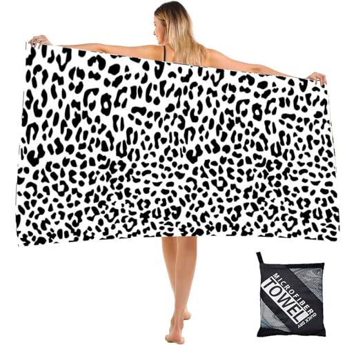 Large Thin Microfibre Beach Towel with Bag for Adult Men Women,160x90cm Leopard Beach Towels Quick Dry Sand Free Lightweight Swim Bath Towel for Travel,Swimming,Pool,Holiday,Camping,Yoga,Gym Sports