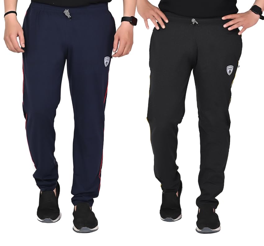 SK Wardrobe Men's Regular Fit Trackpants | Cotton Blend Joggers with Full Elastic Waist & Drawstring | Two Side Pockets | Sports & Casual Wear | Pack of 2 | Side Piping-image-29