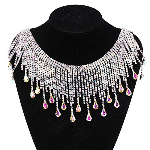 Strass aparando roupas apliques Strass de strass, corrente de borla de costura(,8.5cm wide silver AB
