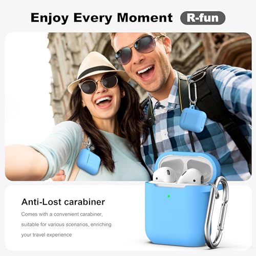 Image of AirPods Case Cover with Keychain, Full Protective Silicone AirPods Accessories Skin Cover for Women Girl with Apple AirPods Wireless Charging Case,Front LED Visible-Light Blue