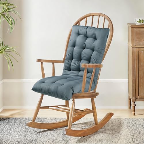 Image of Kuber Industries 18x48 Inch Microfiber Comfy Long Rocking Chair Cushion with Ties | Bench Back Thick Seat Pad Comfortable Handmade Quilts | Gray