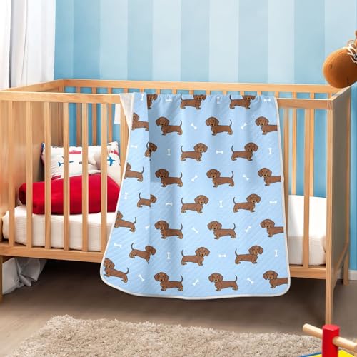 Image of Cute Dachshund Dog Blue Baby Swaddle Blanket for Boys and Girls, Muslin Baby Receiving Swaddle Blanket, Soft Cotton Nursery Swaddling Blankets for Newborn Toddler Infant
