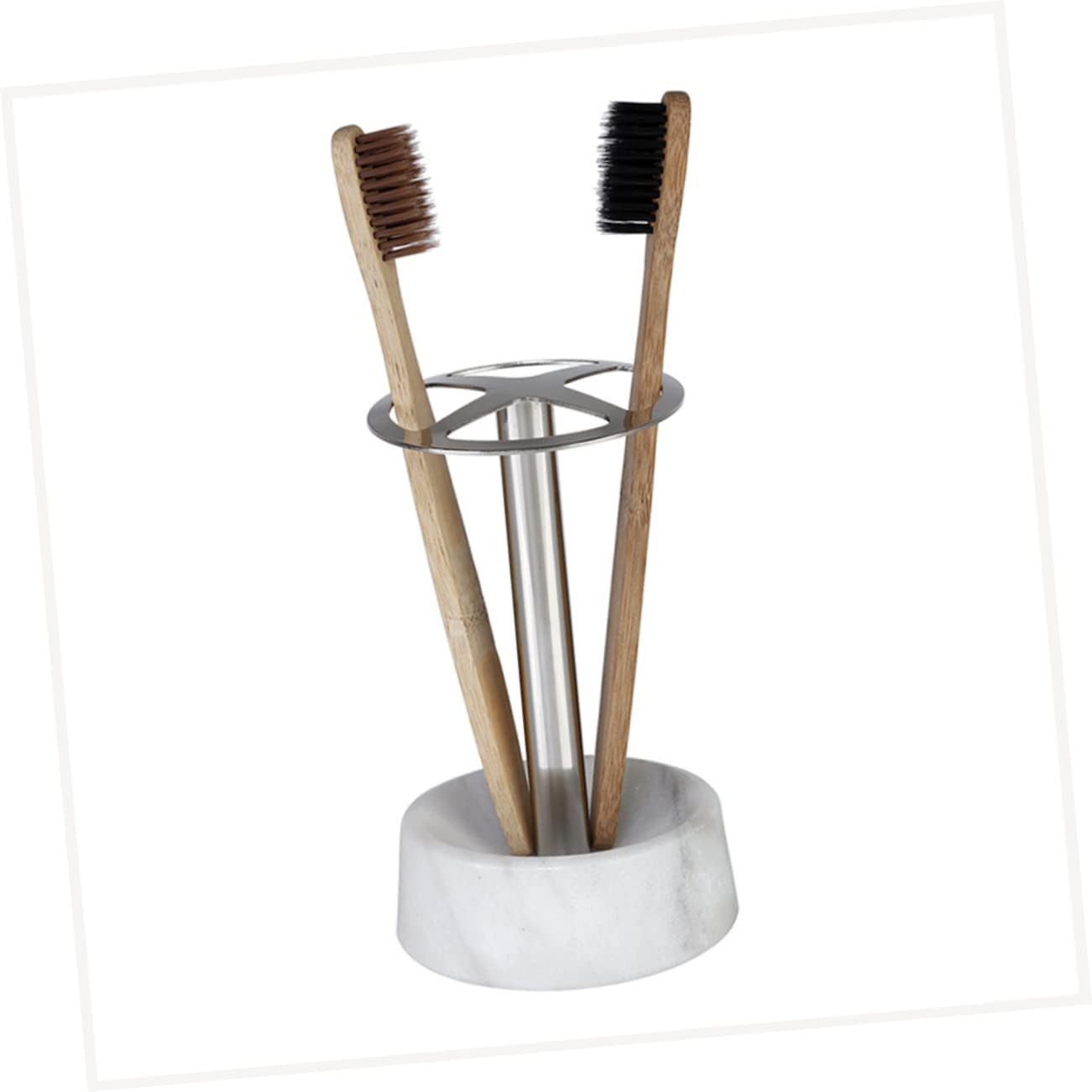VALICLUD 1pezzi Spazzolino Porta in Acciaio Inox Base in Marmo Bianco Portaspazzolini Creativi Contenitore per Bagno Salvaspazio per Spazzolini da Denti e Accessori