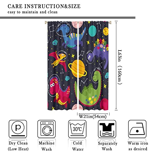 Kids Dino Outer Space Curtains,Cute Cartoon Dinosaur Starry Star Curtains Boys Girls Bedroom Living Room Study Room Baby Room Rod Pocket Window Drapes 2 Panel Set,Total Size 42