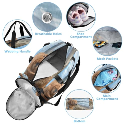 YETTASBIN Sport Travel Duffel Bag for Girls Boys, Dog Large Waterproof Weekender Overnight Bag, Detachable Shoulder Strap Gym Bag with Shoe Compartment & Wet Pocket4