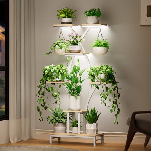 Image of Plant Stand Indoor with Grow Lights - 7 Tiered Metal Corner Shelf for Multiple Plants, 64.2 inch Corner Plant Stand for Indoor Plants, X-Shaped Plant Rack for Home, Living Room, Office & Patio Decor