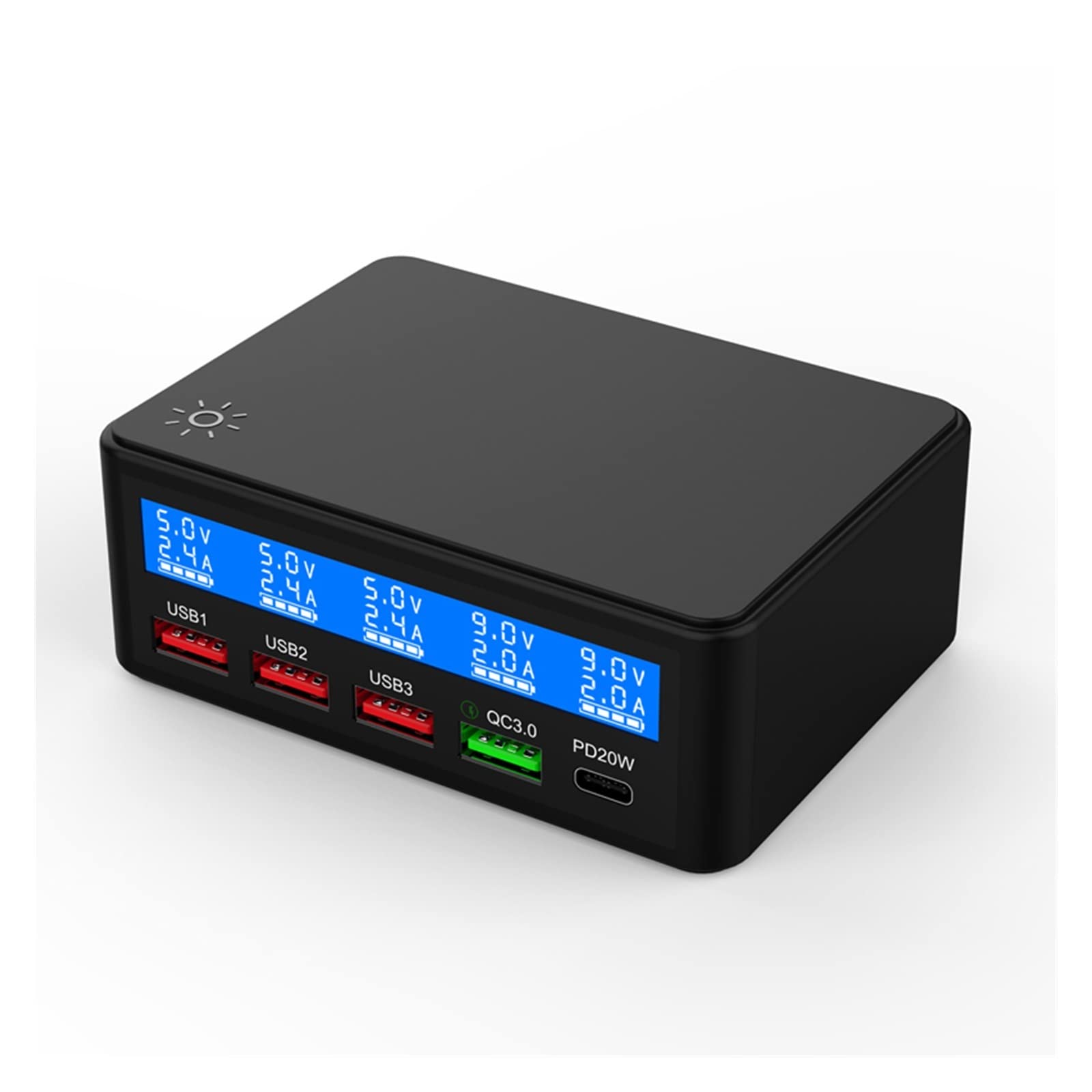 Stacja ładowania, Uniwersalna ładowarka 65 W Multi USB Szybkie ładowanie QC3.0 PD Stacja ładująca(Nero)