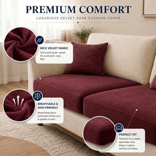 Image of Namdev Art's Velvet Sofa Cushion 21x22x5 Inch | High Density 32 Foam Seat Cushion | Soft & Comfortable Sofa Gaddi with Zip Cover | Multipurpose Cushion for Sofa Chair (Red)