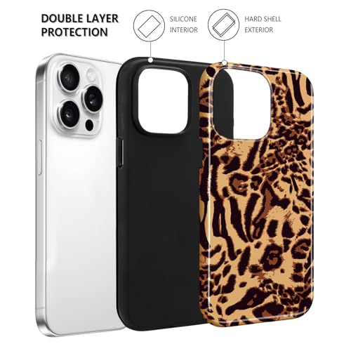 Image of Magnetic for iPhone 15 Pro Case for Women Men, Brown Leopard | Cute Cheetah Pattern Design [Compatible with MagSafe] 2-Layer Hybrid Shockproof Glossy Protective Cover