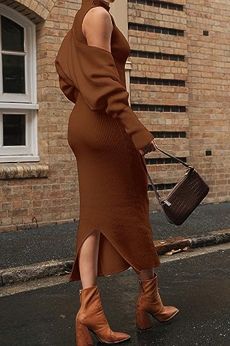 PRETTYGARDEN Women's Fall 2 Piece Outfits Knit Long Sleeve Cropped Cardigan Pullover Sweater Maxi Dress Sets Winter Clothing