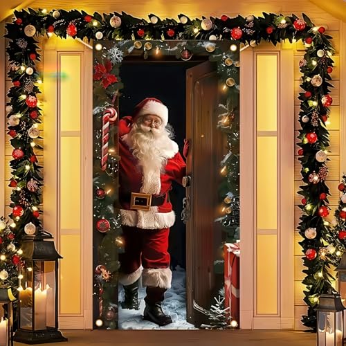 Image of BlissYard Christmas Door Cover Santa Arrival 35 x 71 Inch