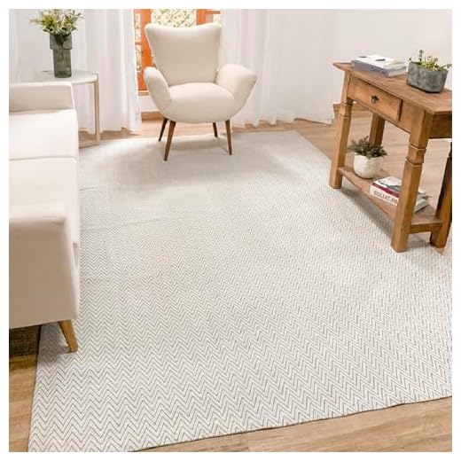 Tapete Antiderrapante Para Sala/Quarto Casal Grande 2,00 X 2,50 Decorativo Rústico Emborrachado Tear Artesanal Chevron Cinza Off White