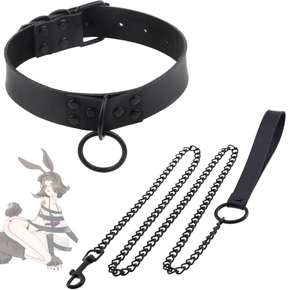 Collier à longue chaîne léger avec collier en cuir réglable et amovible