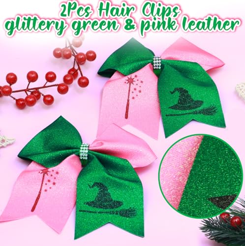 2 Pinzas para el cabello con lazo rosa y verde miniatura 6