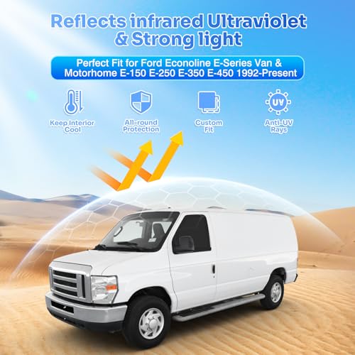 Image of Canvcle Window Shades for 1992-2025 2026 Ford Econoline E-Series Van & Motorhome E-150 E-250 E-350 E-450 Accessories Sun Shade Side Window Covers Sun Shield Privacy Protection for Camping Black 2PCS
