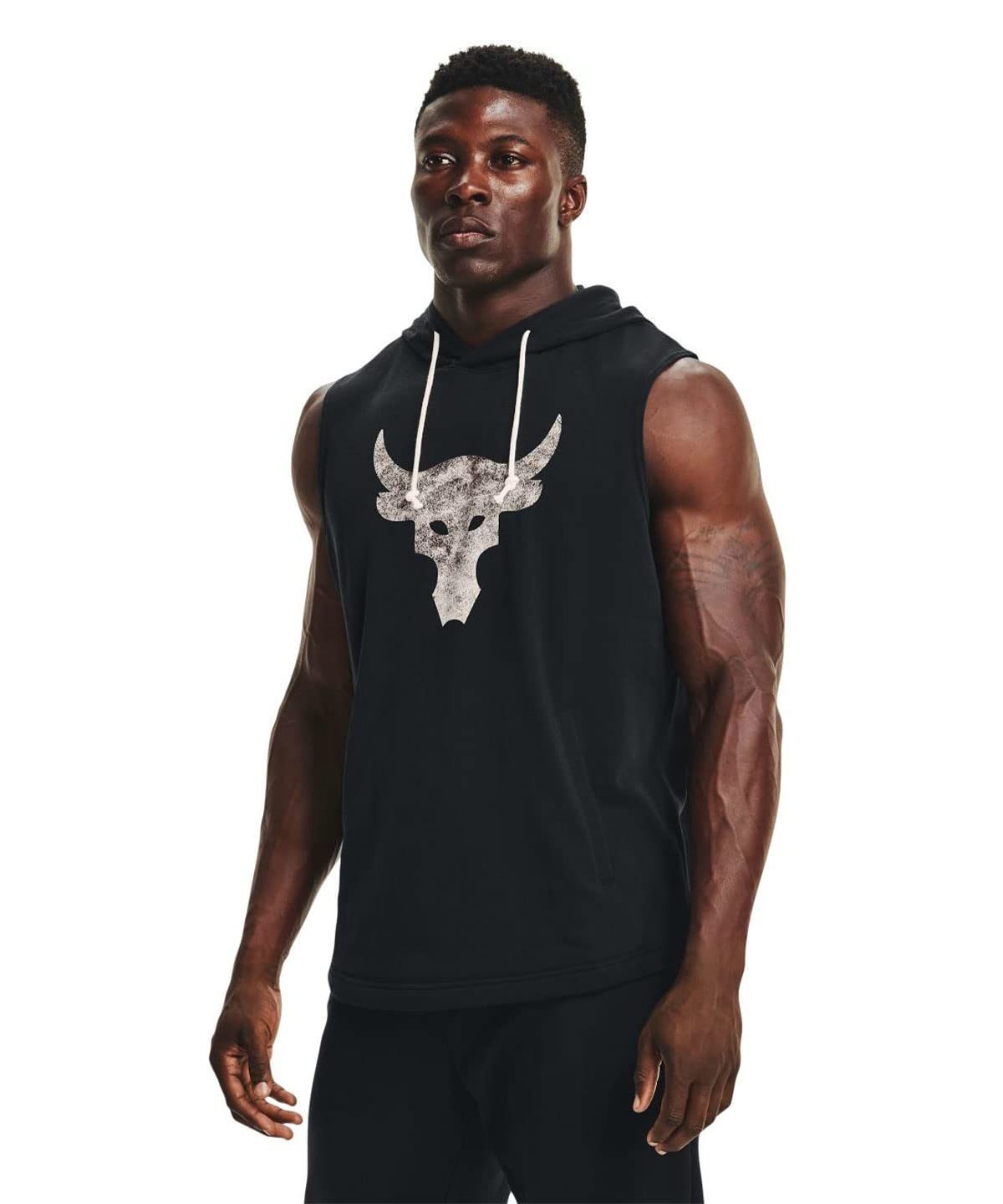Under Armour Black Men's Project Rock Terry Sleeveless Hoodie ) Large