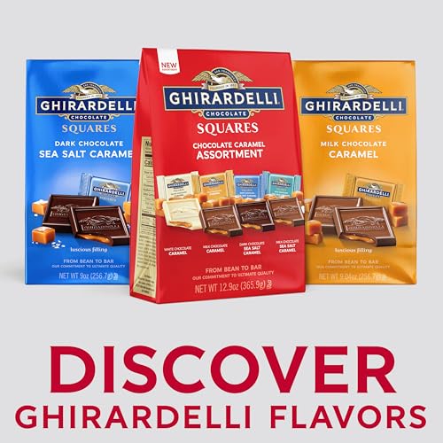 Image of GHIRARDELLI Chocolate Caramel SQUARES Assortment, 12.9 oz Bag Premium Milk, Dark, and White Chocolate with Luscious Caramel Filling