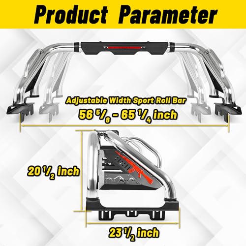 Image of MONOKING Roll Bar for Mid Size Pickup Truck with Brake Light, Stainless Steel Sport Bar for Tonneau Cover for 2007-2026 Gladiator JT Tacoma Frontier Canyon Colorado Ranger