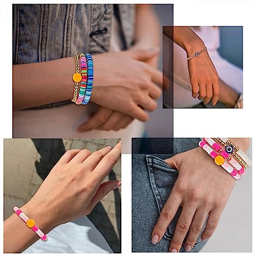 Image of Preppy Bracelets Earrings Set Colorful Beaded Clay Bracelets Stackable Preppy Bracelet Jewelry Y2K Jewelry