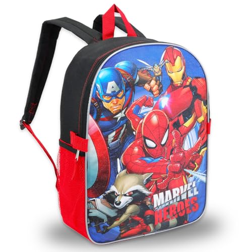 Marvel Avengers Backpack for Boys, Girls, Kids - 7 Pc Bundle 16" Superhero School Bag, Avengers Lunch Bag, Stickers, More (Avengers School Supplies)2