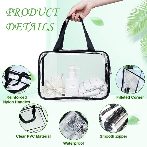 10 Pack Large Clear Cosmetic Bags with Handle PVC Plastic Toiletry Pouches with Zipper Transparent Makeup Bag for Women, Men, Beach, Traveling2