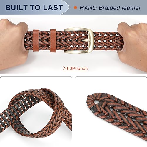 Braided Leather Belt for Men Casual Jeans Golf, Men's Leather Woven Alloy Buckle Hand Braided Belts Gift for Men4