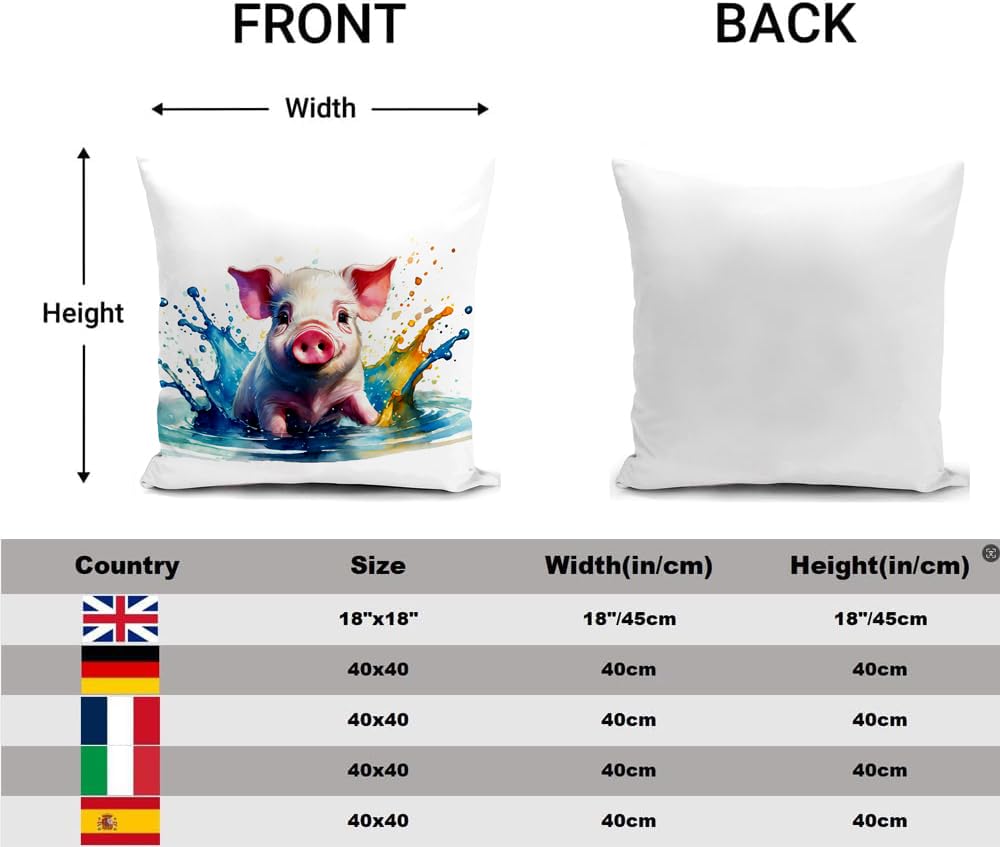 HUASHUZI Cushion Cover Pig Gifts for Women Pig lovers Accessories Decorations Throw Pillow Case Decor Home for Livingroom Couch Sofa 18"x18"(45x45cm) - Image 2