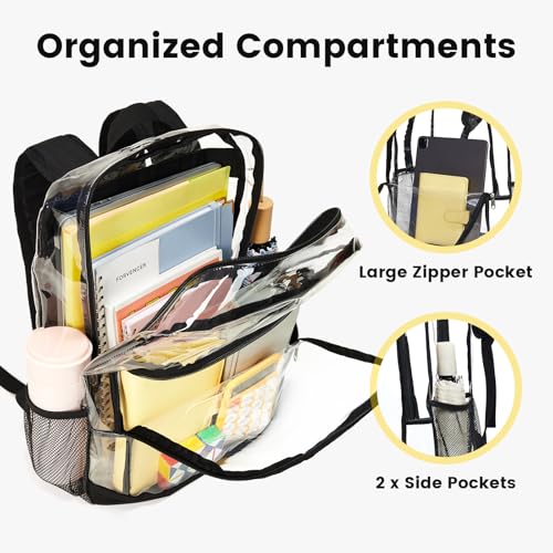 Image of Vorspack Clear Backpack for School, 16 Inch Large Clear Bookbag - Black