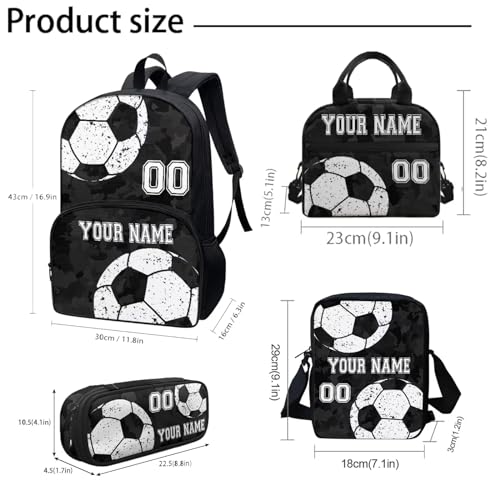 Customized Name Black Camo Soccer Ball Print School Backpack Set for Boys, Kawaii Kids Backpack Student Bookbag with Matching Lunch Bag & Pencil Pouch3