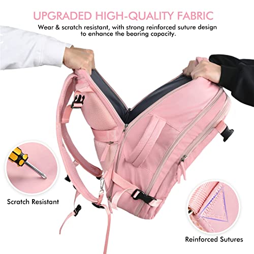 Beraliy Large Travel Backpack For Women, Airline Approved Carry On 17.3'' Laptop Backpack, Waterproof Durable Outdoor Daypack Personal Item Bag For College School Weekender Business Hiking, Pink #TOP2