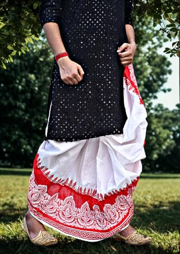 Image of Men's Ready to Wear Pant System Printed MAYUR PUCHHA Dhoti for Marriage, Pooja, Festival etc.(GC010)