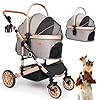 Pet stroller with 4 wheels foldable pet travel carrier for smallmedium dogs cats up to 50lbs detachble portable pet bag storage basket car seat 3 in 1 multifunctional grey  urban country home decor