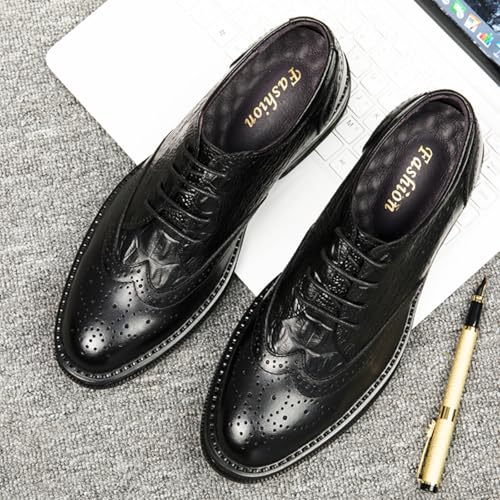Men's Cowhide Leather Perforated Lace - up Oxfords Brogue Wingtip Shoes for Men4