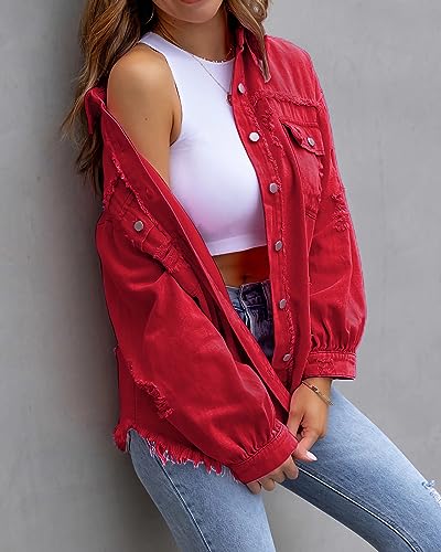 Jean Jacket for Women fashion Denim Ripped Distressed Jacker for Womens Coat Long Sleeve4