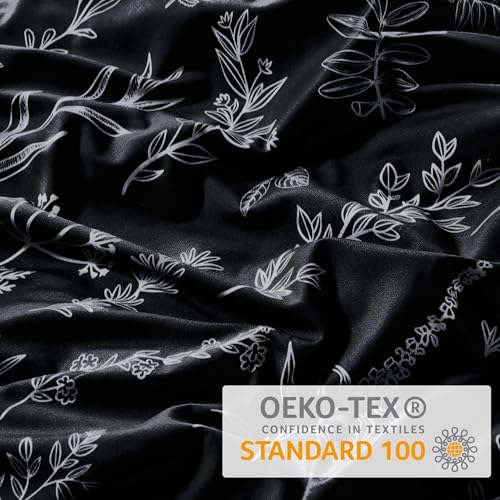 MUXHOMO Duvet Cover King Size, Reversible Floral Black Duvet Cover Set with Zipper Closure, 3 Pieces Botanical Patterns Soft Microfiber Bedding Set (90"x104", 2 Pillow Cases 20"×36")