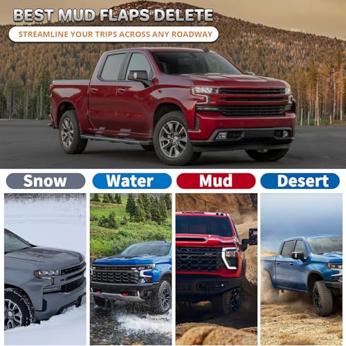 Image of Mud Flap Delete Fit for Chevy Silverado 2019-2026,Mud Guards Compatible with Chevrolet Silverado 1500 Accessories, Easy Install,Without Drilling,Includes Front and Rear Mud Guard Set (4pcs-Set)