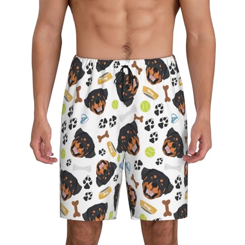 VOSERY Mens Pajama Bottoms Pants - Cool Rottweiler Soft Mens Lounge Pajama Bottoms Sleep Shorts with Pockets