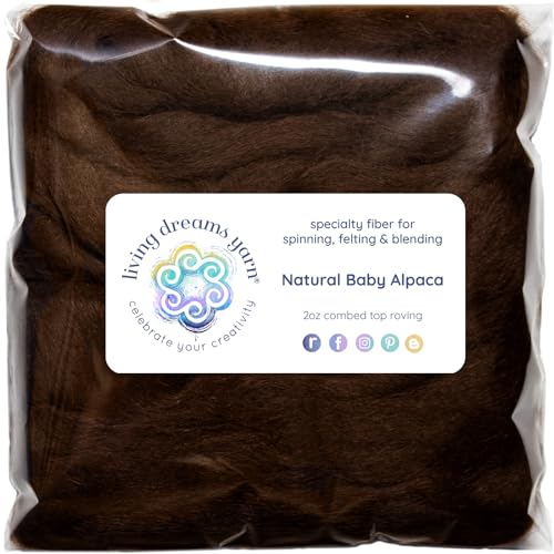 Image of Baby Alpaca Fiber for Spinning, Blending, Felting & Dyeing. Natural Combed Top Roving, Dark Brown.