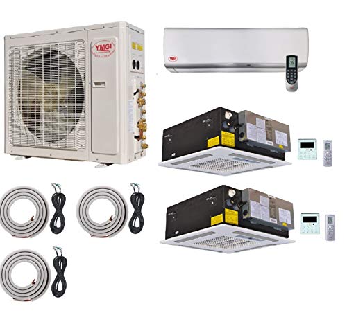 YMGI Three Zone 36000 BTU 3 Zone 12000 12000 12000 21 SEER 3 Ton Wall Mounted plus Ceiling Mount Mini Split Air Conditioner with Heat Pump with 25Ft installation Lineset