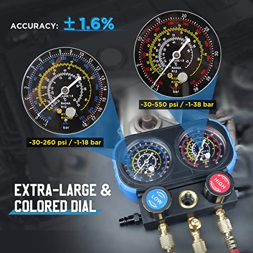 Ac Gauges Kit Auto Ac Manifold Gauge Set For R134A R1234Yf R404A R12 Refrigerant, Home Automotive 3 Way Ac Recharge Kit, Refrigeration Hvac Gauges With Hoses&Couplers&Adapter For Car Air Conditioning #TOP7