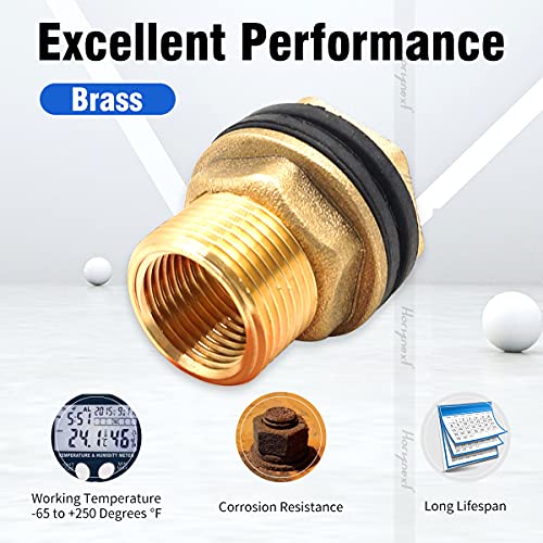 Horiznext Brass 1/2 Female 3/4 Male Thread (Nearly 3/4 Inch I.d, 1" O.d.) Bulkhead Fitting For Rain Barrel Water Spigot Pond Irrigation Tubing Pvc Pipe Garden Tank Hose Aquarium Adapter (2 Pcs) #TOP2