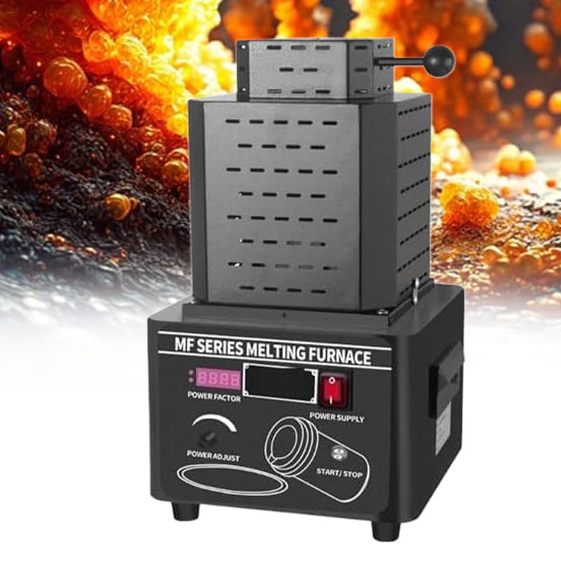 Horno de fusión de oro de 5000 W, 1600 °C/2912 °F, digital, con crisol de grafito, tiempo de fusión de 3 a 5 minutos, color negro, 1 kg