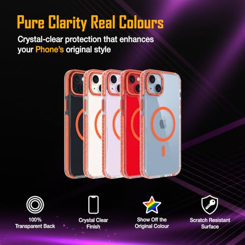 Image of Zapcase Crystal Clear Back case for iPhone 14 Plus | PC Back | TPU Bumper with Inner Rubber Grip | Metal Camera Guard Bezel | Metal Buttons | Scratch Resistant Cover | 2 Layer Edge Protection | Orange