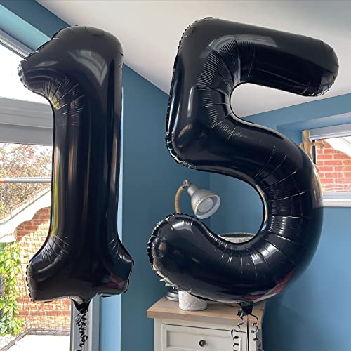 Image of 40 Inch Black 15 Number Balloons Giant 15 Balloons Black Birthday Balloons 15th Birthday Anniversary Events Party Decorations Supplies