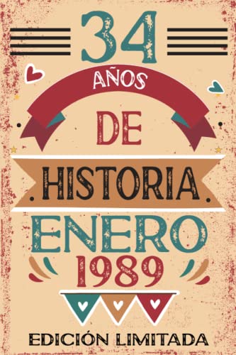 34 Años De Historia Enero 1989: Libro de visitas, cuaderno, 110 páginas de felicitaciones, idea de regalo, regalo Para la esposa, novia, mujer, La madre
