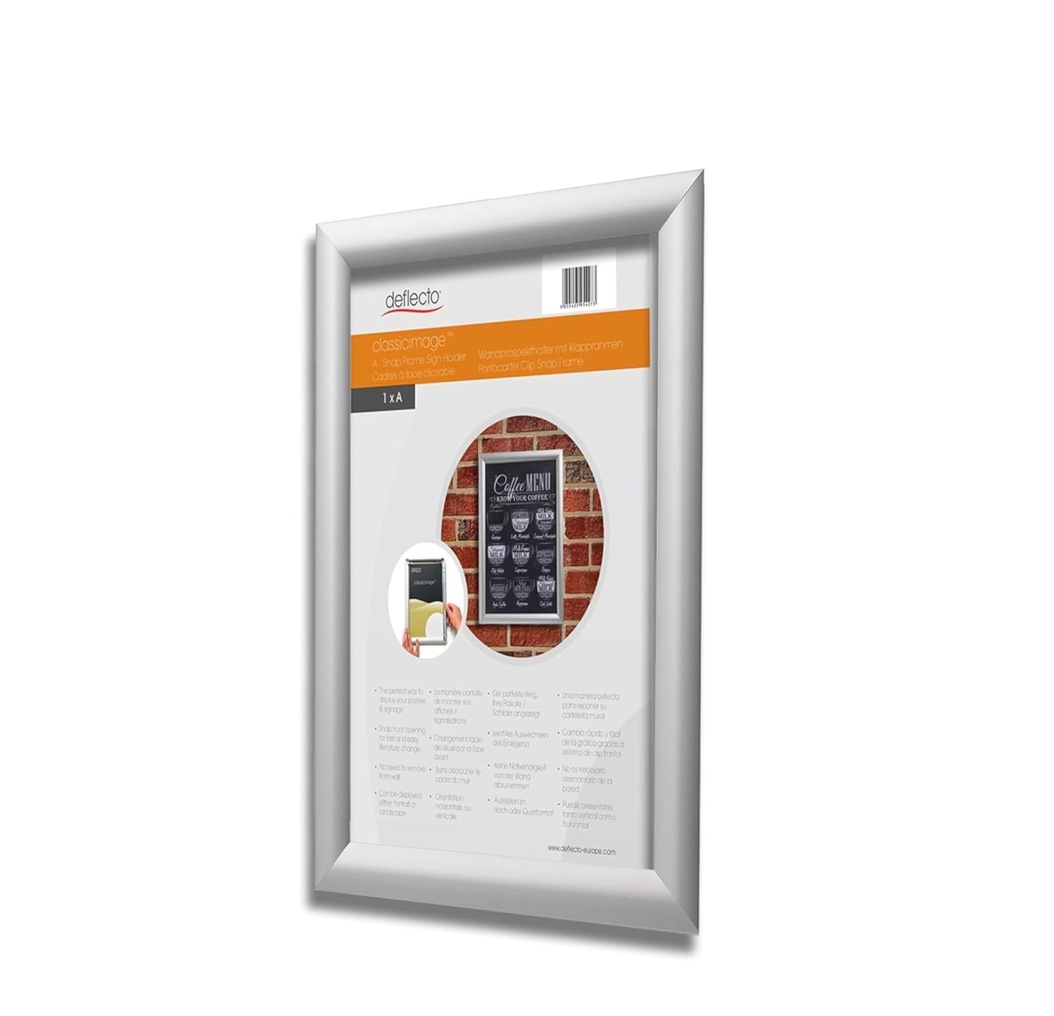 Deflecto Pk 5 x A3 Snap Frame Silver - Aluminium Clip Frames - Wall Mount Picture Frames - Posters Display Holder - Front Opening Picture Frame Clips