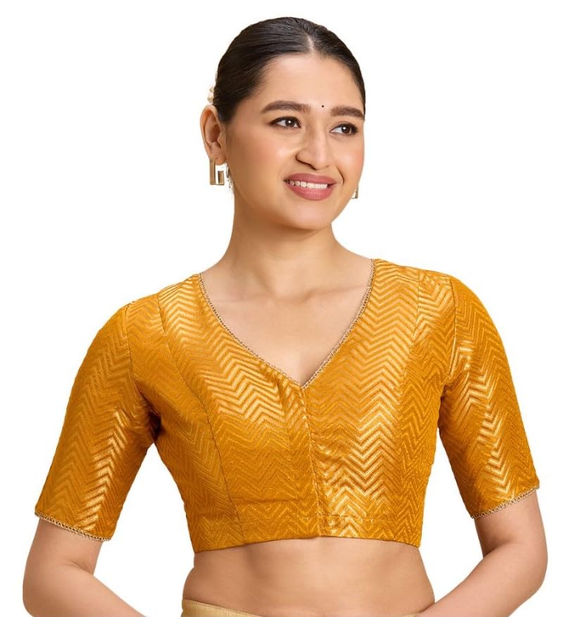 studio shringaar Women's Viscose Zari Brocade V-Neck Readymade Saree Blouse-picture-35