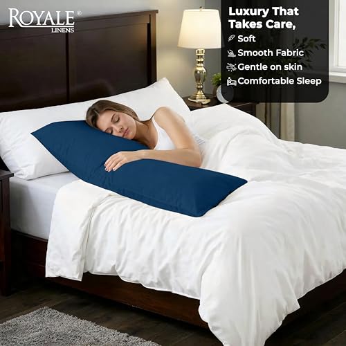 Image of ROYALE LINENS Body Pillow Cover - Double Brushed 1800 Microfiber - 20 inchx54 inch with Hidden Zipper Closure - Wrinkle & Fade Resistant - Super Soft Body Pillowcase 2 Pack (Navy, Pack of 2)